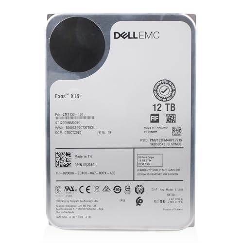 Image of Dell /Seagate Exos X16 12TB ST12000NM005G 7.2K RPM SATA 6Gb /s 512e 3.5 inch Enterprise Hard Drive (Renewed)