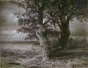 Peinture à l'huile Oaks on River Bank 1867 Alexey Savrasov, tableau de paysage russe 30 x 36