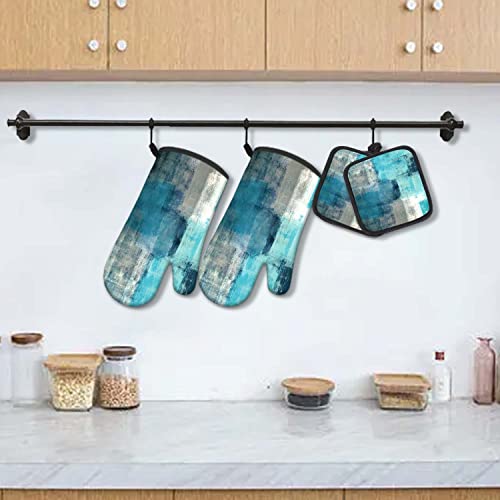 Mcalk 5 Pcs Turquoise Oven Mitts And Pot Holders Sets, Teal Oven Gloves And Hot Pads For Kitchen Cooking, Abstract Modern Art Oven Mitt Potholder Is Both Functional And Decorative #TOP1