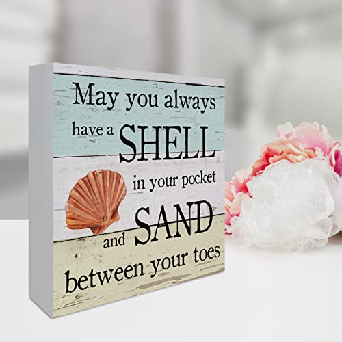 WRSUNT Rustic Beach Lover Wood Block Sign #TOP28