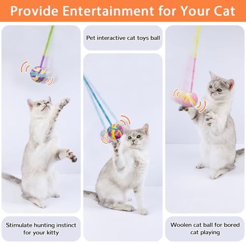 Retro Shaw Bolas de brinquedos para gatos, pacote com 6 bolas de lã para gatos com sino dentro, brin