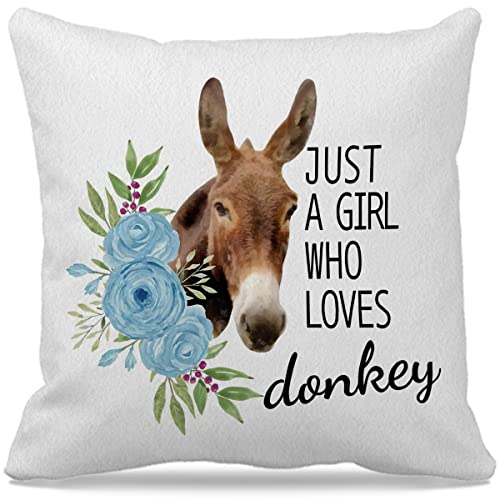 Donkey Themed 18″×18″Just A Girl Who Loves Donkey Funny Donkey Floral Decorative Throw Pillow Case For Home Living Room Girls Room Decor,Donkey Lovers Farm Girls Women Gifts #TOP10