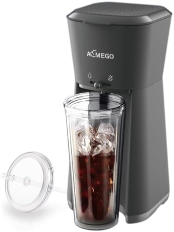 AEMEGO Electric Iced and Hot Tea Maker with 20oz Traveling Tumbler, Single Coffee Machine with Reusable Filter (BLACK)