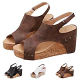 Womens Comfy Wedge Orthopedic Sandals Summer Platform Cork Wedges Espadrille Heel Strappy Leather Arch Support Sandals Dressy Shoes (Brown, Adult, Women, 8.5, Numeric, US Footwear Size System, Wide)
