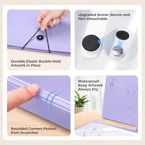 Image of JoyCat 12 x 18 Art Portfolio Binder, 40 Acid-Free Clear Pockets Art Folder Display 80 Pages, Large Presentation Book for Artists and Students (Purple)