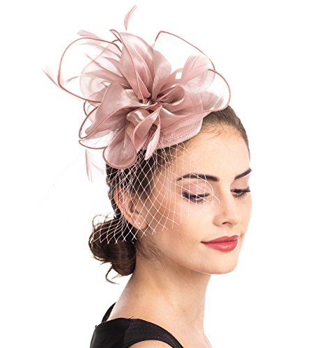 Saferin Fascinators Hat Sinamay Flower Mesh Feathers On A Headband And A Clip Tea Party Headwear For Girls And Women (Ta2-Pink) #TOP3