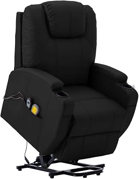 Massage Stand-up Chair,Nursing Chair,with 2 Cup Holders and Side Pocket,Lifting and Reclining Function,Adjustable Headrest and Footrest,with USB, Black Faux Leather