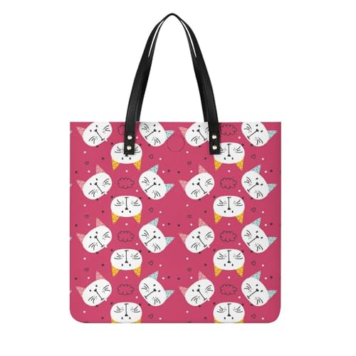 Sac à main shopper chat blanc rose pour femmes grand tote bag de voyage 39x39cm