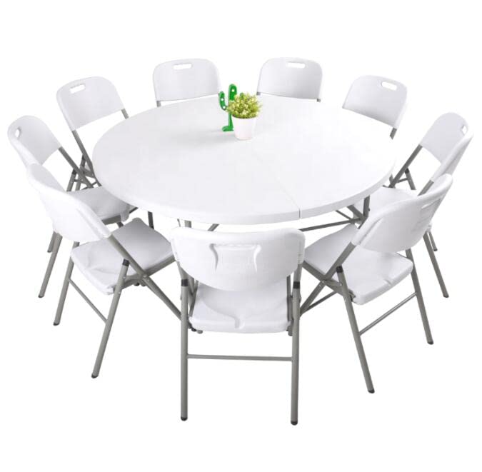 48'' White Resin Round Folding Table with Steel Frame