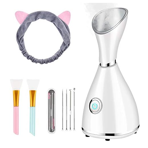 Facial Steamer for Facial Deep Cleaning, Moisturize, Unclog Pores, Face Spa, Nano Ionic Humidifier, Home Facial Warm Mist Face Steamer with Blackhead Removal Kit, Brush, Hair Band