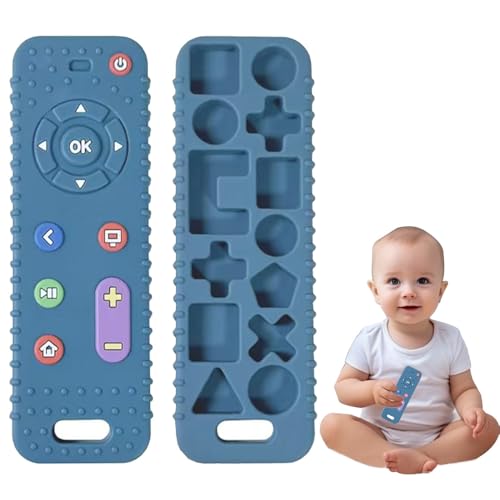 Mordedor Bebe para 3-6 Meses 1 Año Regalos, Juguetes la Dentición Mordedores para Bebes 6-12 Meses, Silicona Mando Juguete para Bebe del Masticar, Juguetes de Baño para Autismo Niños Niña, Azul