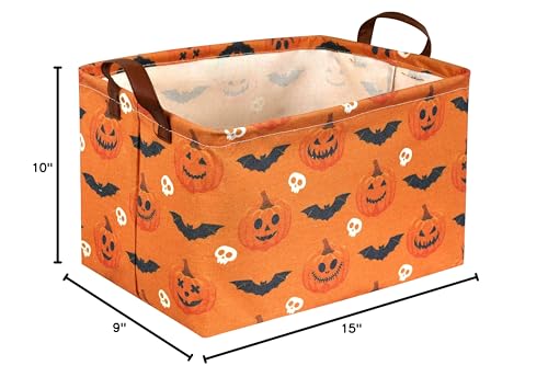 Image of Rectangular Halloween Baskets,Pumpkin Basket for Kids with Handles. Candy Basket,Books Bins. (Halloween Pumpkin)