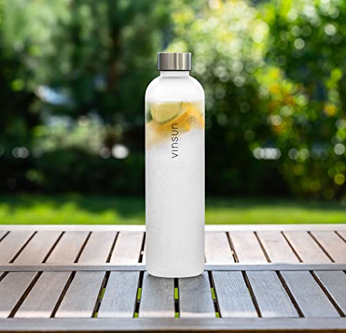VINSUN Trinkflasche 1L weiß - wiederverwendbar, Kohlensäure geeignet, BPA frei, Tritan - Leichte Wasser Flasche für Sport, Outdoor, Schule, Uni, Fahrrad, Büro, Gym