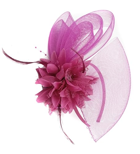Caprilite Fascinator mit Netz, Hut und Federn, fuchsia, Einheitsgröße