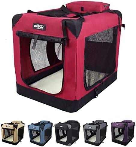 EliteField 3-Door Folding Soft Dog Crate, Indoor & Outdoor Pet Home, Multiple Sizes and Colors Available (20" L x 14" W x 14" H, Maroon)