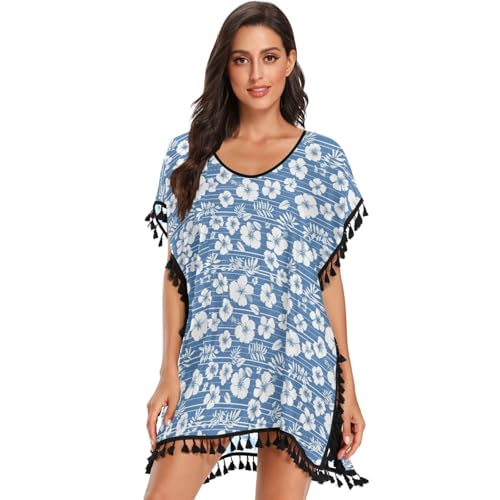 Cache-maillot de bain femme bleu marine chic en mousseline fine transparente
