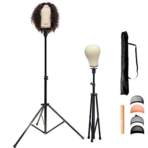 xnicx Wig Stand Mannequin head Tripod Holder Adjustable Canvas Block Head Stand Cosmetology Hairdressing Hair Extensions