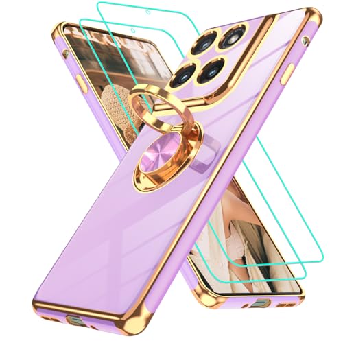 Gritup for Moto-Edge-2025 Case: Motorola Edge 2025 Case | 2Pcs Screen Protector, 360° Rotation Ring Holder Magnetic Kickstand,Plating Gold Edge Soft TPU Protective Cover, Light Purple by Gritup - Used condition - US$6.70