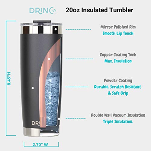Drinco - 20 Oz Stainless Steel Tumbler | Double Walled Vacuum Insulated Mug With Lid, 2 Straws, For Hot & Cold Drinks (20Oz, 20Oz Black) #TOP3