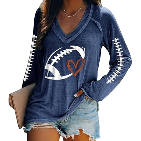 Mmoneyake Football Sweatshirts for Women Game Day Heart Football Graphic Hoodies Pullover Crew Neck Long Sleeve Mom Shirts Cover