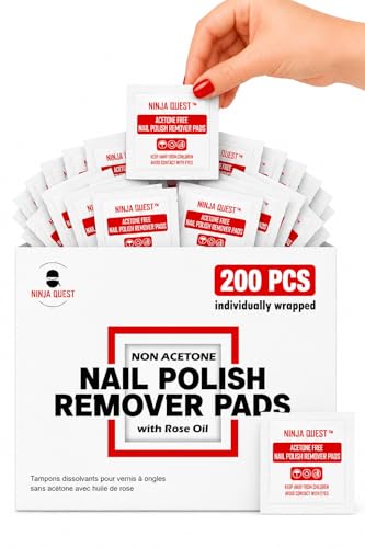 Image of Nail Polish Remover Pads 100% Non Acetone - 200 Pack of Individually Wrapped Bulk Set Gel Nail Polish Remover Wipes - Fingernail Travel Kit to Clear Nail Polish for Home & Professional Removal
