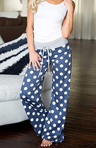 Image of AMiERY Women's Comfy Casual Pajama Pants Floral Print Drawstring Palazzo Lounge Pants Wide Leg