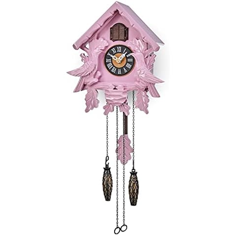 TIMEGEAR Cuckoo Clock with Night Mode, Singing Bird, Wooden Decorations and Swinging Pendulum (Pink) Cover