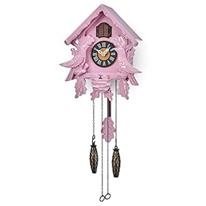TIMEGEAR Cuckoo Clock with Night Mode, Singing Bird, Wooden Decorations and Swinging Pendulum (Pink)