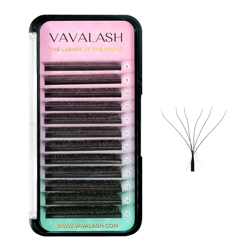 VAVALASH W-shaped 6D Lash Extensions,C/D/L/M Curl 0.07mm Premade Volume Fans,Matte Black Cluster Easy Fanning Eyelash Extensions (W Shaped-6D-0.07-C-8-15mm）