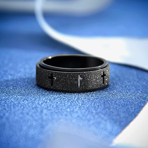 Anxiety Spinner Ring for Men - Stainless Steel Fidget Spinner Ring, Band Cross Thumb Roating Rings for Stress Relief 8mm Anxiety Relieve Fidget Toys for Adults Ring Size 6 7 8 9 10 11 (Black, 10) by SYDNFZY - Image 7
