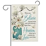 Dyrenson White Magnolia Flower Memorial Decorative Garden Flag, When You Believe Beyond What Your Eyes Can See Yard Outside Home Decoration, Floral Love Cemetery Outdoor Small Decor Double Sided 12x18