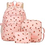 jingyuKJ Coquette Strawberry Backpack - Cute Kawaii Backpack Set Aesthetic Daypack Aesthetic Rucksack (B01 Strawberry Pink)
