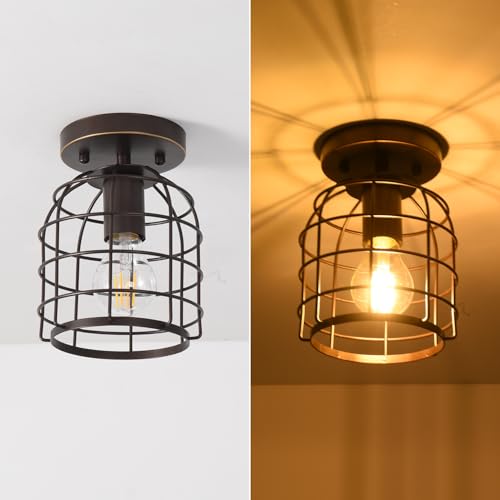 Create For Life® Industrial Vintage Flush Mount Ceiling Light,Oil Rubbed Bronze Semi Flush Mount Ceiling Lamp Fixture for Hallway Stairway Kitchen Garage, E26,1 Pack by Create For Life - Image 4