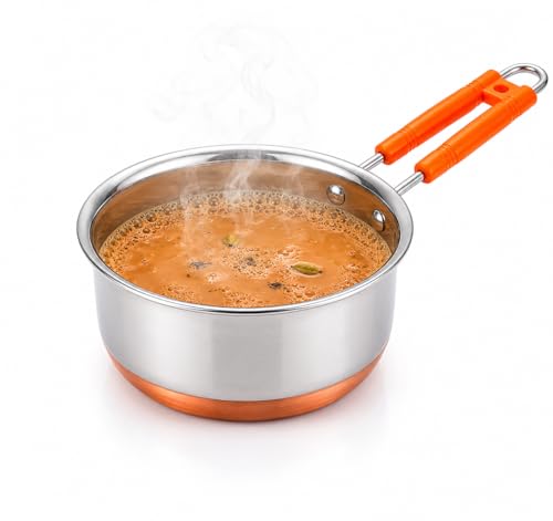Image of Stainless Steel Copper Bottom Saucepan 2000 ML Tea, Coffee & Multipurpose Pan | Induction & Gas Stove Compatible Cookware