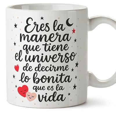 MUGFFINS taza regalo novia y novio con frase manera que tiene el universo de decirme bonita vida en Español | aniversario, regalos San Valentín, cumpleaños, romántico, amor | pareja-2 v1 | Ya disponible en tu tienda friki favorita! En mundofriki.es!