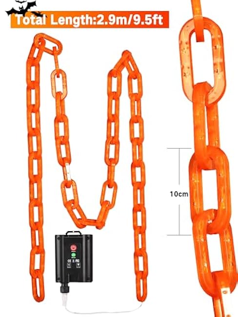 Solar Halloween Decorations Outdoor String Lights - 10 Ft 160 LED Plastic Chain String Lights with Waterproof, 8 Lighting Modes and Timer Function (Orange) US Patent Product