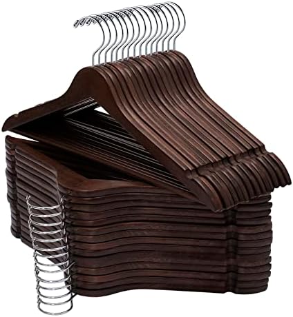 ELONG HOME Solid Wooden Hangers 30 Pack, Slim Wood Coat Hangers with Extra Smooth Finish, Precisely Cut Notches and Chrome Swivel Hook, Wooden Clothes Hangers for Shirt Suit Jacket Dress