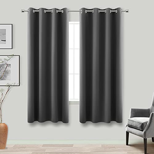 KOUFALL 60 Inch Curtains Charcoal Grey Thermal Insulated Light Blocking Darkening Cloth Fabric Blackout Curtains for Living Room Bedroom 2 Panel Set,Dark Gray