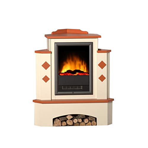 Albero Möbel Elektro-Eckkamin Toscana, Optiflame Flammentechnik mit Heizfunktion 2000W, Brilliantweiß/cottofarbig Cover