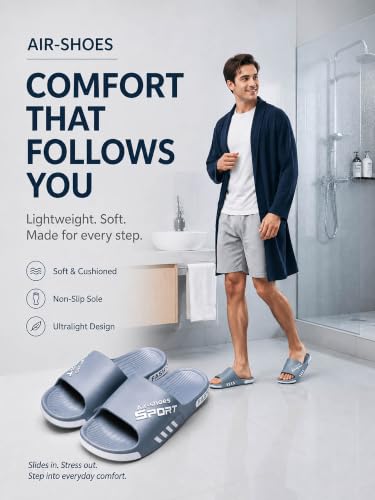 Image of Beach Pool Slides Sandals for Men,Bathroom Shower Shoes,Couple Slides Slippers Outdoor Indoor,Home House Slide Sandals