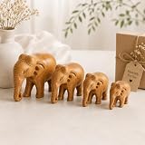 Yepsio Wooden Set of 4 Hand-Carved Elephant Figurine Decorative Home Gift Christmas