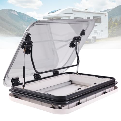 800*500mm Botola di ventilazione per tetto camper, finestre e lucernari per camper, set di ventilazione per finestre da tetto per roulotte di grandi dimensioni con luci a LED, angolo apertura: 70-80°