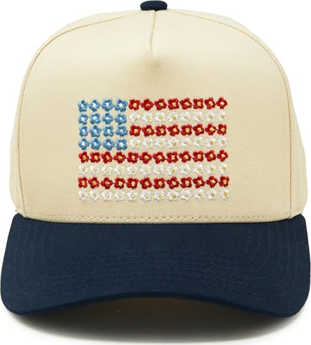 Two Tone Vintage Snapback Hat - American Flag - Navy/Beige