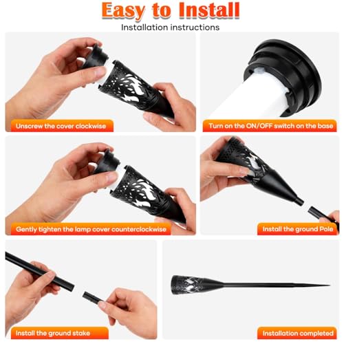 FIFlying Solarlampen für Außen Garten, 2 Lichtmodi Solar Gartenfackeln mit Realistischem Flammeneffekt,IP65 Wasserdicht Solarfackeln für Draußen,Weg,Terrasse, Camping, Rasendeko-6 Stück