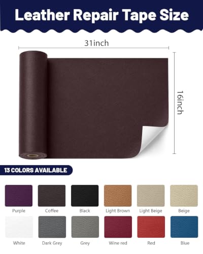 BOUYEER Leather Repair Patch Tape Kit,Self Adhesive Leather Repair for Sofa，Car Seat,Office Chair,Furniture,Jacket,Waterproof Strong Adhesive Vinyl Repair Kit. 16 in x 31 in,Dark Brown — view 3