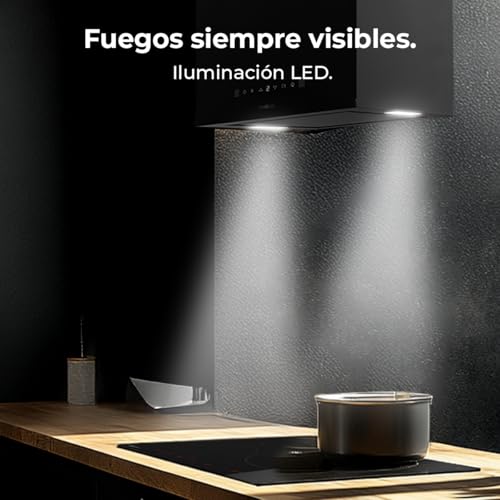 Cecotec Campana Extractora 44Cm En Isla Cuadrada Bolero Flux Cct 448000 Black A++. Acabado En Negro, Succión 800M3/H, Motor 210W, 3 Potencias, Filtro Carbono - imagen 13