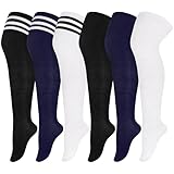 Aneco 6 Pairs Plus Size Thigh High Stockings Mixed Color Over Knee Socks Leg Warmers for Women, L-XXL