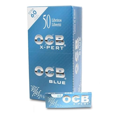 UBOON - OCB X-Pert Blue, Papel para Liar Cigarrillos Cortos en Caja de 50 Librillos + 1 MECHERO COLOR ALEATORIO