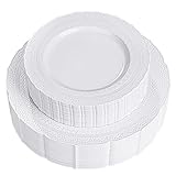 Nervure 60pcs White Plastic Plates - Heavyweight Vintage Disposable Plastic Plates for 30 Guests Include 30pcs 10.25” Dinner Plate,30pcs 7.5” Dessert Plate Perfect for Wedding & Party