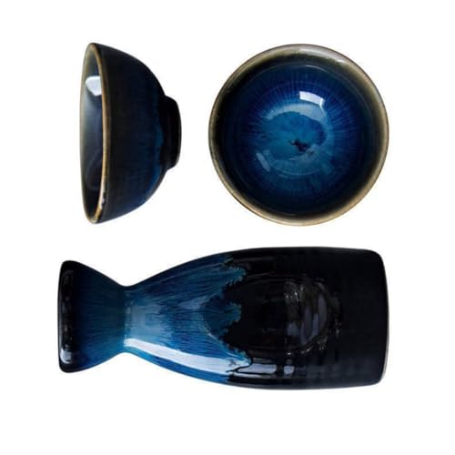 Uonlytech Juego de Tetera y Vasos de Sake Japonés en Cerámica Diseño Tradicional Azul Estrellado, Práctico y Creativo para Ocasiones Obsequios y Exhibición